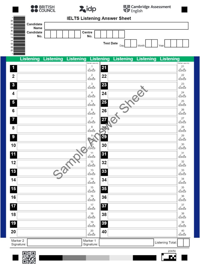 IELTS sample answer sheet