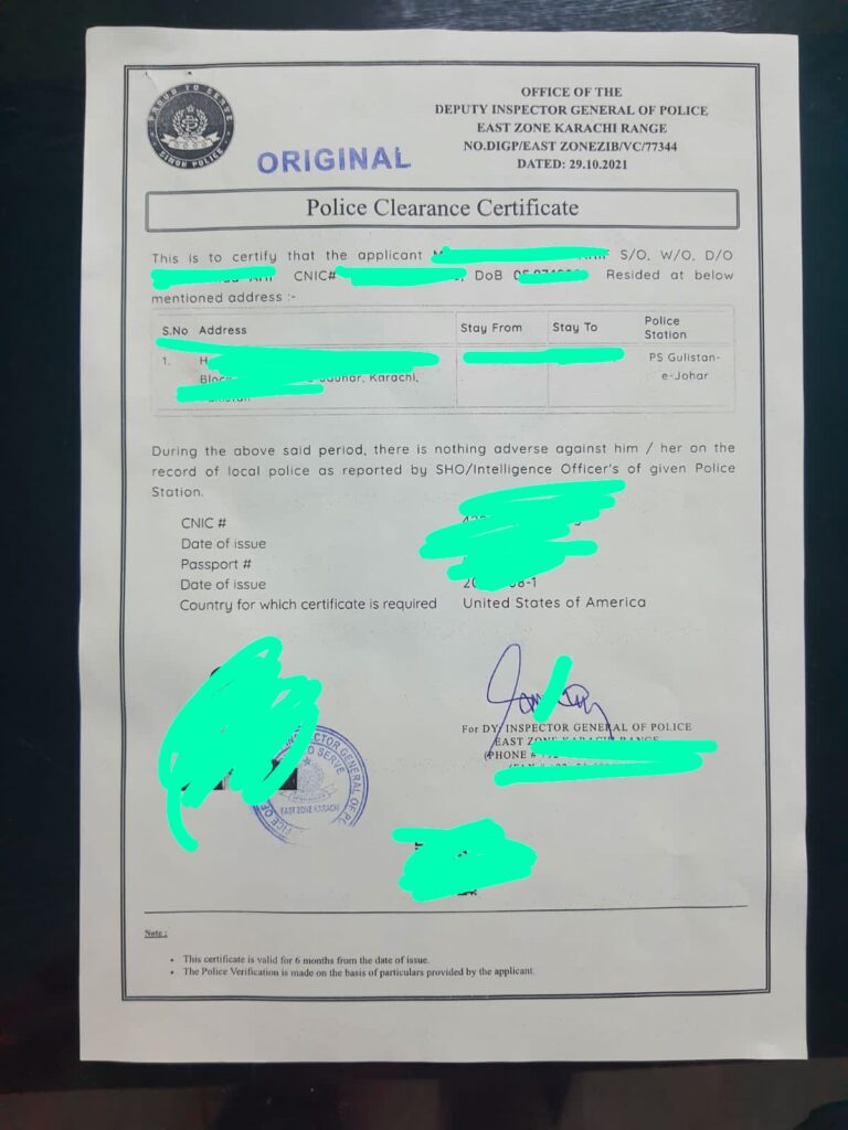 sindh police clearance certificate